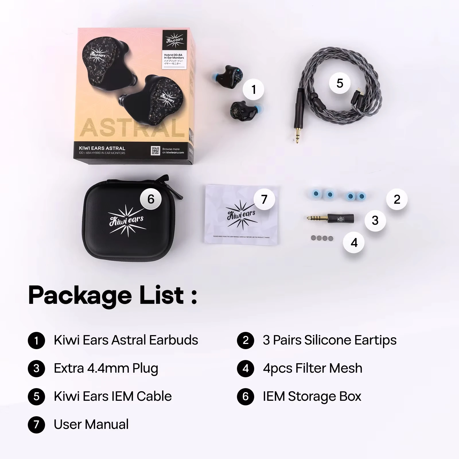 Kiwi Ears Astral 1DD+6BA Hybrid IEM Earphone Professional