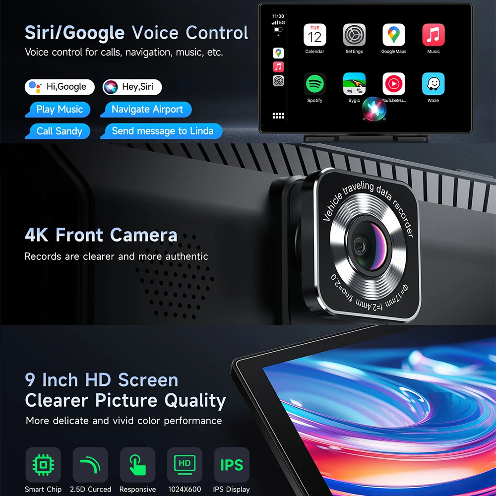 9" Car Mirror Radio Multimedia Video Player Universal Wireless Carplay Android Auto Screen With Bluetooth Rearview Camera