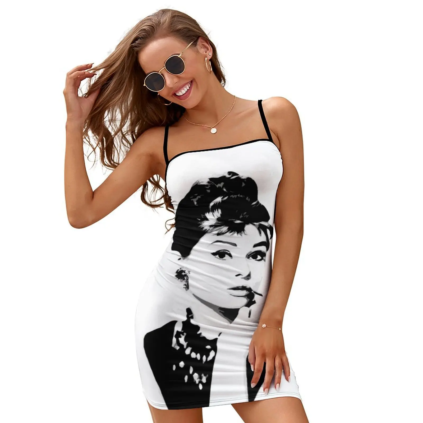 

Audrey Hepburn Portrait Art Slip Dress women's elegant loose dresses dress korean style dresses women summer 2024