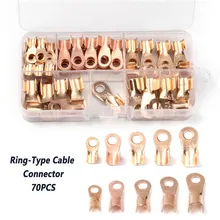 

70Pcs Ring Terminal Cable Wire Connector Non-insulated Bare Terminal Copper Lugs Crimp Terminals Set 10A/20A/30A/40A/50A