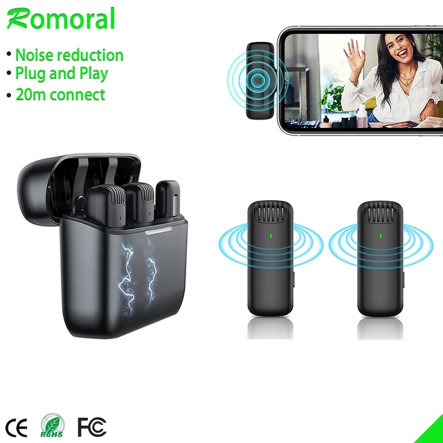 Microfono wireless per iPhone Ipad, microfono lavalier wireless con  funzione di sincronizzazione automatica della riduzione del rumore