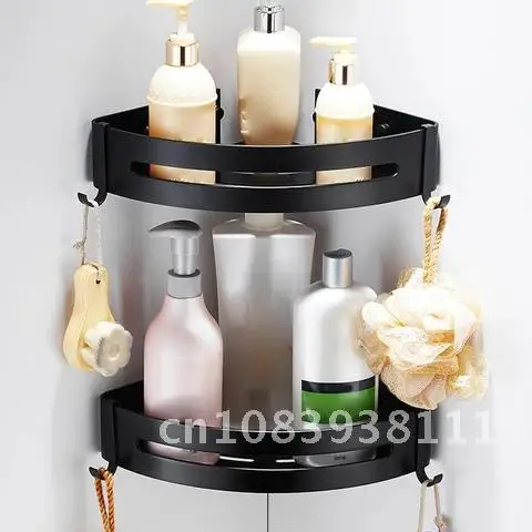 

Black Corner Shelves Triangle Towel Shower Storage Rack Wall Space-saving Punch-free/Punching Bath Holder with Hangers