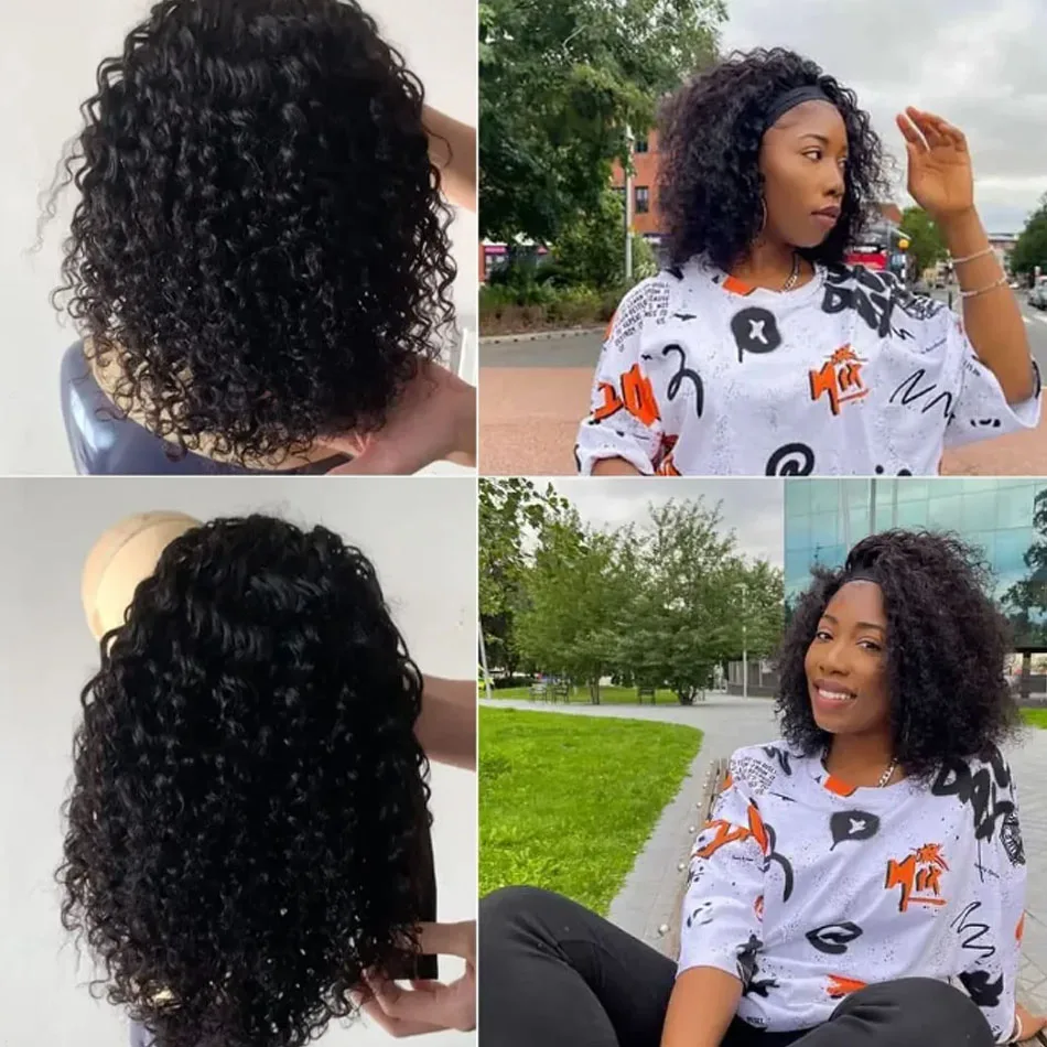 Parrucca con fascia per capelli umani ricci crespi senza colla piena fatta a macchina capelli Isee parrucche brasiliane per capelli umani Remy per donne densità 250% - immagine 5