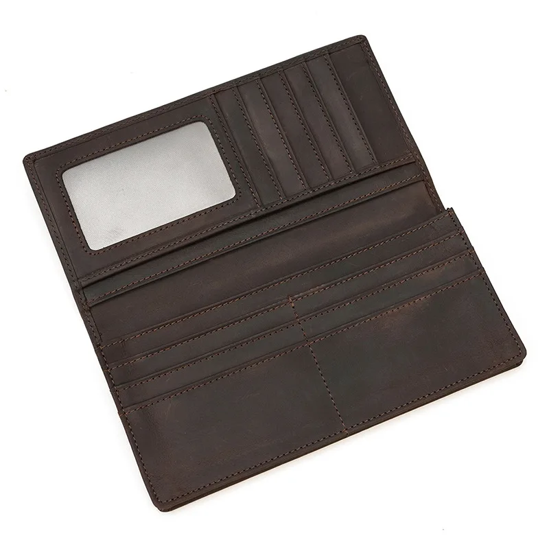 Vintage Crazy Horse Leather Long Wallet Men's Genuine Leather Casual Durable Top Layer Leather Money Clip