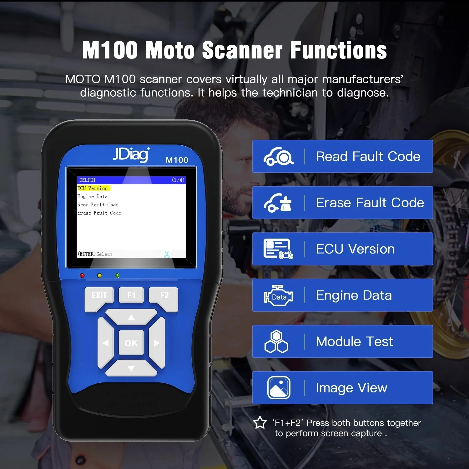 Scanner diagnostico per moto JDiag M100, strumento diagnostico per guasti moto, lettore di codici per KTM Yamaha Kawasaki Suzuki Honda - Image 4