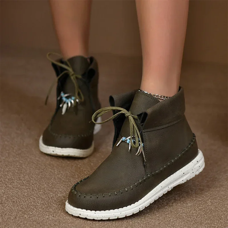 

Ankle Women Flats Platform Chain Lace Up Shoes Walking Casual Shoes Autumn 2024 Designer New Brand Sport Shoes Zapatos Mujer