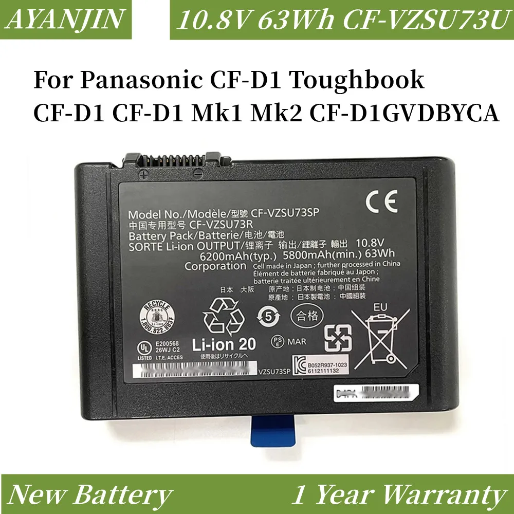 10.8V 5800Mah 63Wh Cf-Vzsu73U Batteria Cf-Vzsu73R Per Panasonic Toughbook Cf-Cf-D1 Mk1 Cf-D1Gvdbyca Cf-Vzsu73Sp Vas6160A