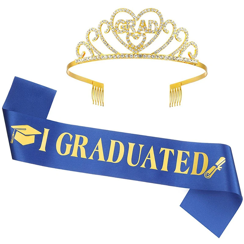 1set I Graduated Satin Sash with Rhinestone Crown Graduation Party Decoration Photo Booth Props Class of 2022 Gradute Supplies