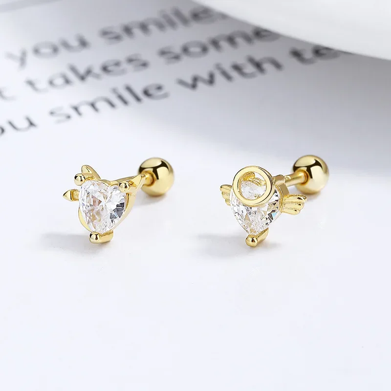 

925 Sterling Silver Cute Crystal Heart Thread Stud Earrings For Women Kids Students Wedding Party Jewelry Gift Female Pendientes