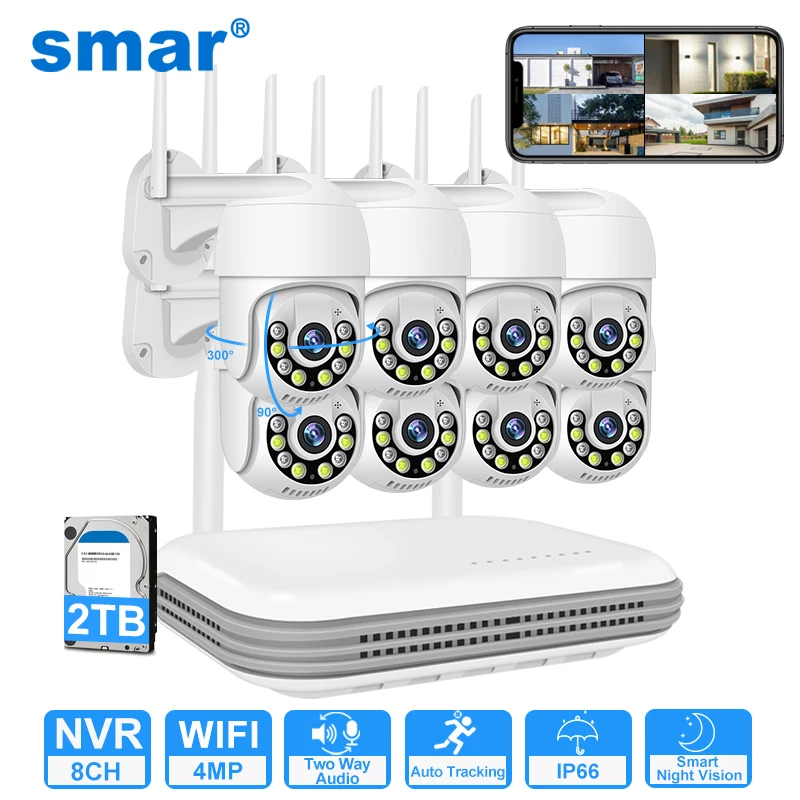 Smar-sistema de cámara inalámbrico de 2/3/5MP, impermeable, Wifi, seguridad, 8 canales, NVR, Audio bidireccional, cara, Detec, Color, visión nocturna, PTZ, Xmeye, ICsee