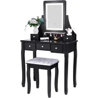 Vanity Set with Lighted Mirror Dimming, Touch Screen Switch & Cushioned Stool Dressing Table Makeup Vanity Makeup Table 1