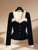 Vintage Luxury Lace Long sleeve Velvet Top Women Elegant Ladies Sequin Tunic Shirt Female Office Party Wear Top 2024 Korean New - Image 3
