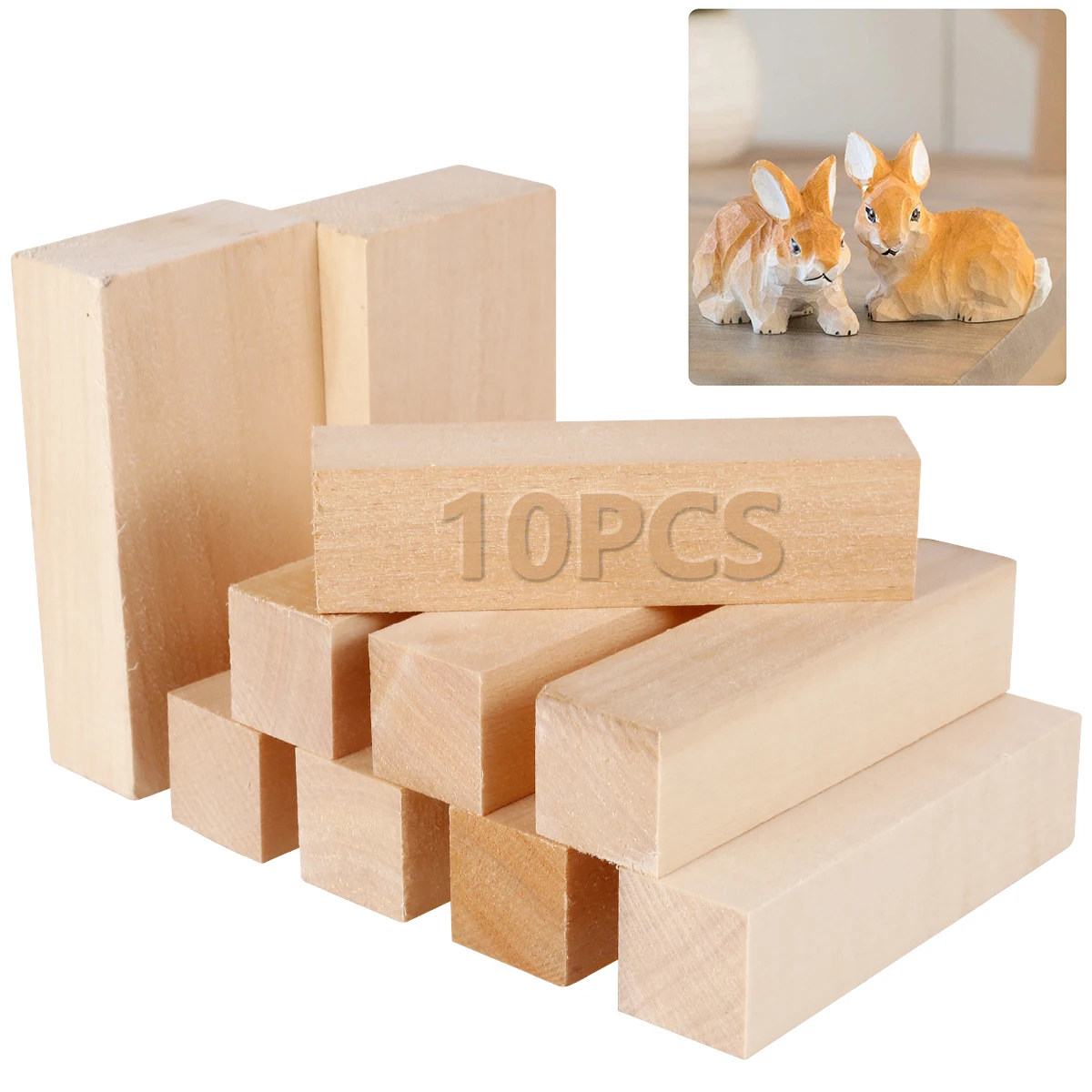 10-Piece Natural Basswood Carving Blocks Set - Premium Unfinished Wood for DIY Whittling and Artistic Creations