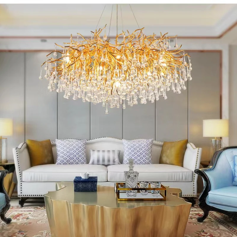 Rectangle Luxury Gold Crystal Chandelier For Dining Living Room Lobby Kitchen Table Modern Lurxy Gold Crystal Celling Chandelier chandelier lighting