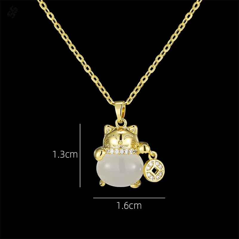 

Japan and South Korea New White Jade Money Charm Cat Pendant Necklace Copper Micro-inlaid Zirconium Colored Gemstone for Clothes