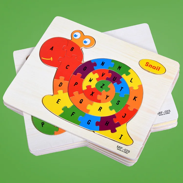 Kids Intelligence Baby Toy Wood Puzzles Cognition English Letter Building Wooden Animal Jigsaw Puzzle Toys for Children Toddler 3