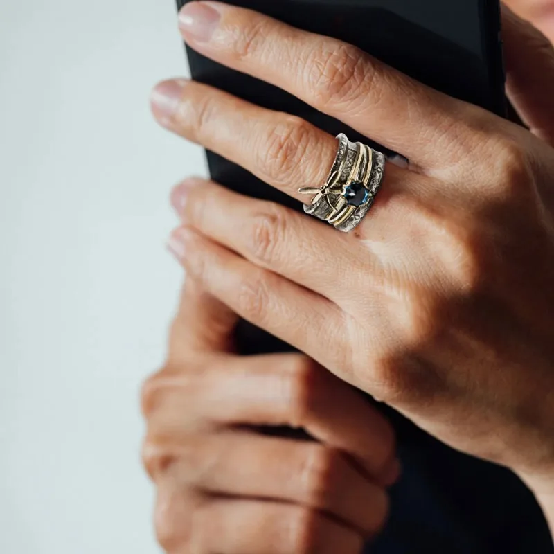 Fashion Vintage Ladies Dragonfly Blue Faux Crystal Ring Women Bohemian Retro Anniversary Ring Jewelry Gifts Anillos De Bodas