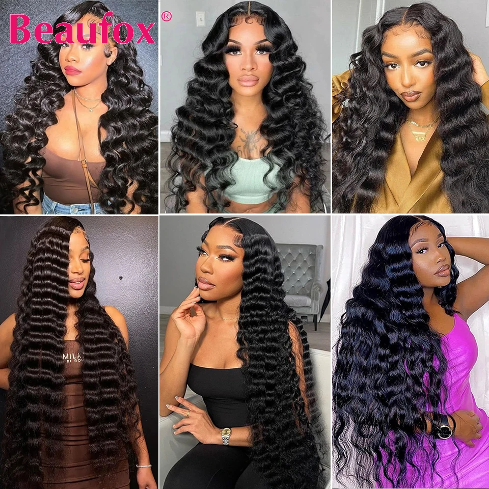Beaufox Loose Deep Wave Bundles Human Hair Double Weft Wavy Human Hair Bundles Brazilian Remy Weave 1/3/4 PCS human hair extensions