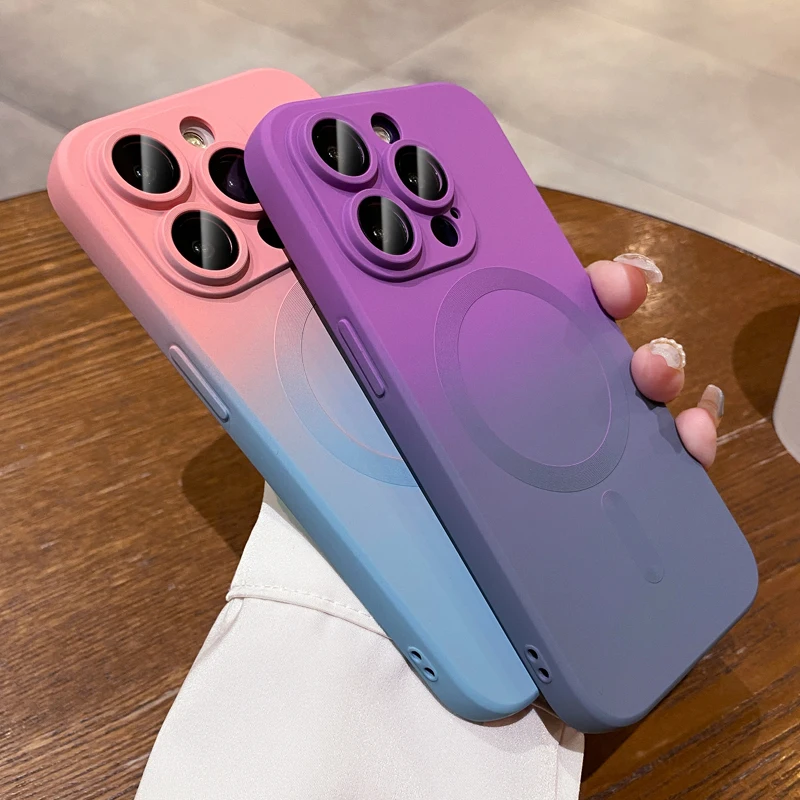 For Magsafe Matte Gradient Camera Lens Protector Case For iPhone 14 Pro Max 13 12 11 Pro Max Wireless Charger Magnetic Cover_voghion.com