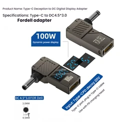 100W 5A PD Laptop Charger DC to Type C Adapter (4530 For Dell)