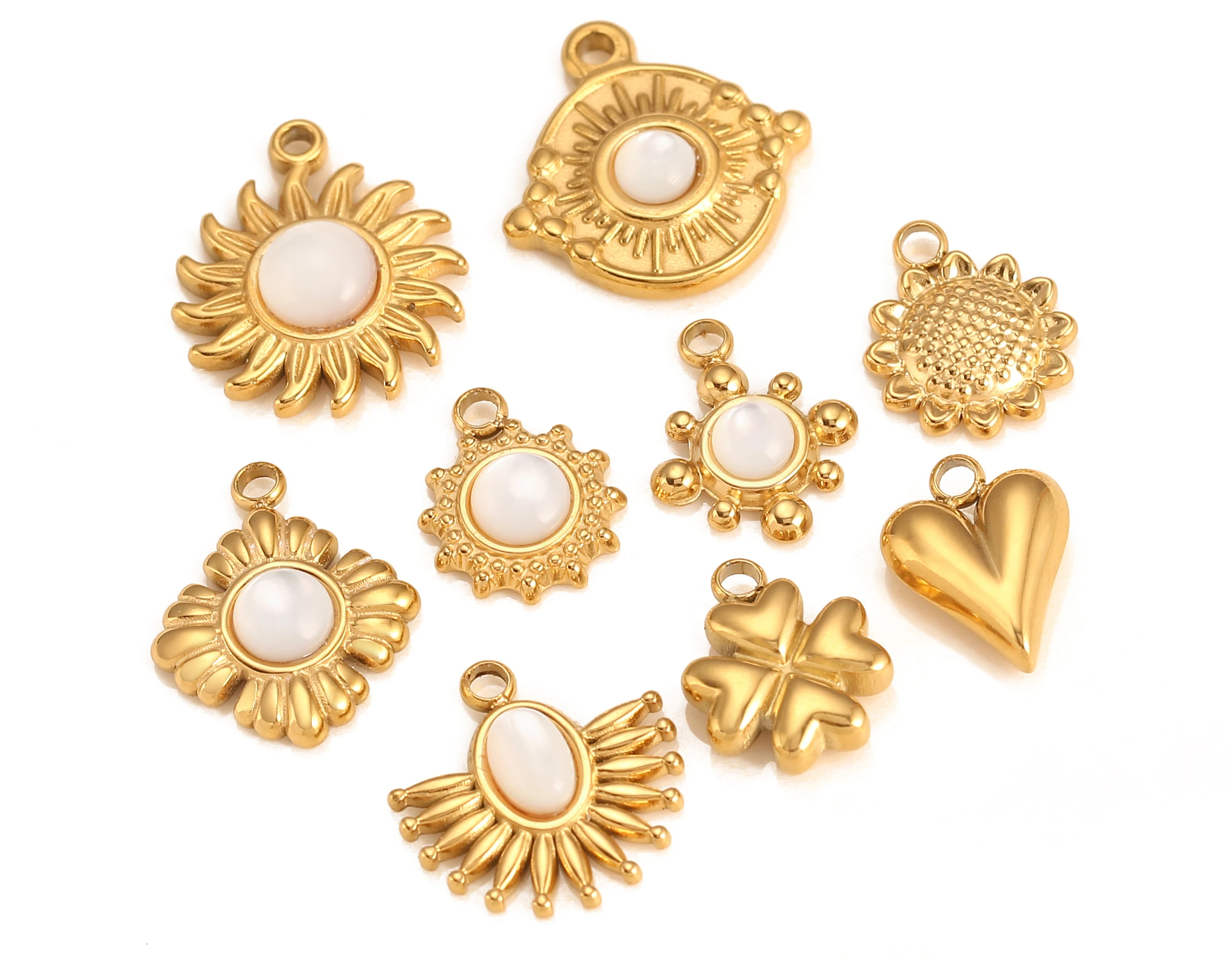 3 Stück Sonne/Herz/Glücksklee Charm Edelstahl Exquisite natürliche Muschel Anhänger handgemachte Armband Halskette DIY Schmuckherstellung – Detail 6