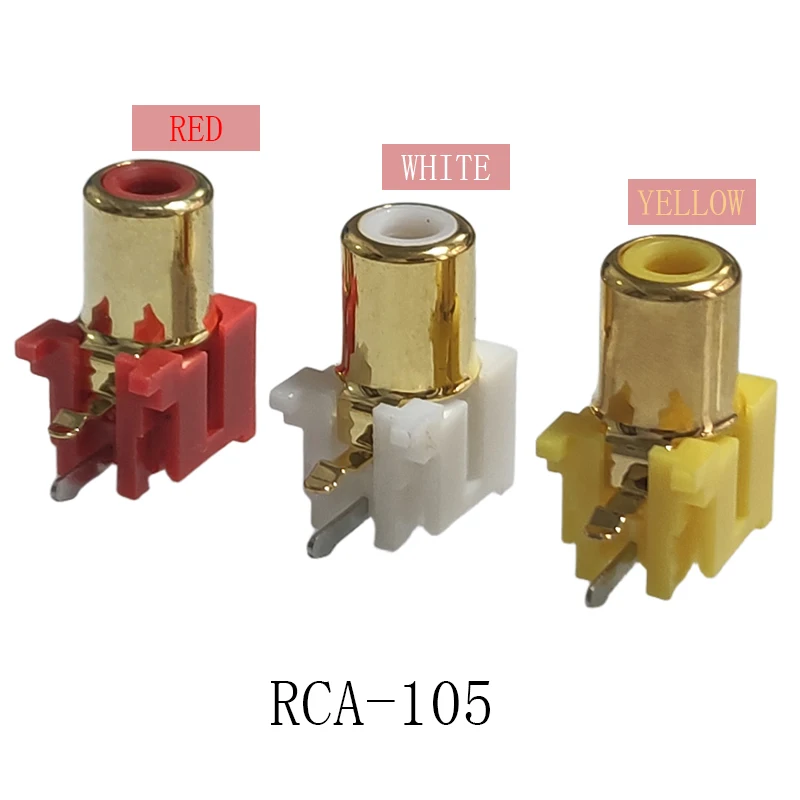 3PCS 90Degree RCA Female Stereo Audio Jack Golden AV Audio Input Socket ...