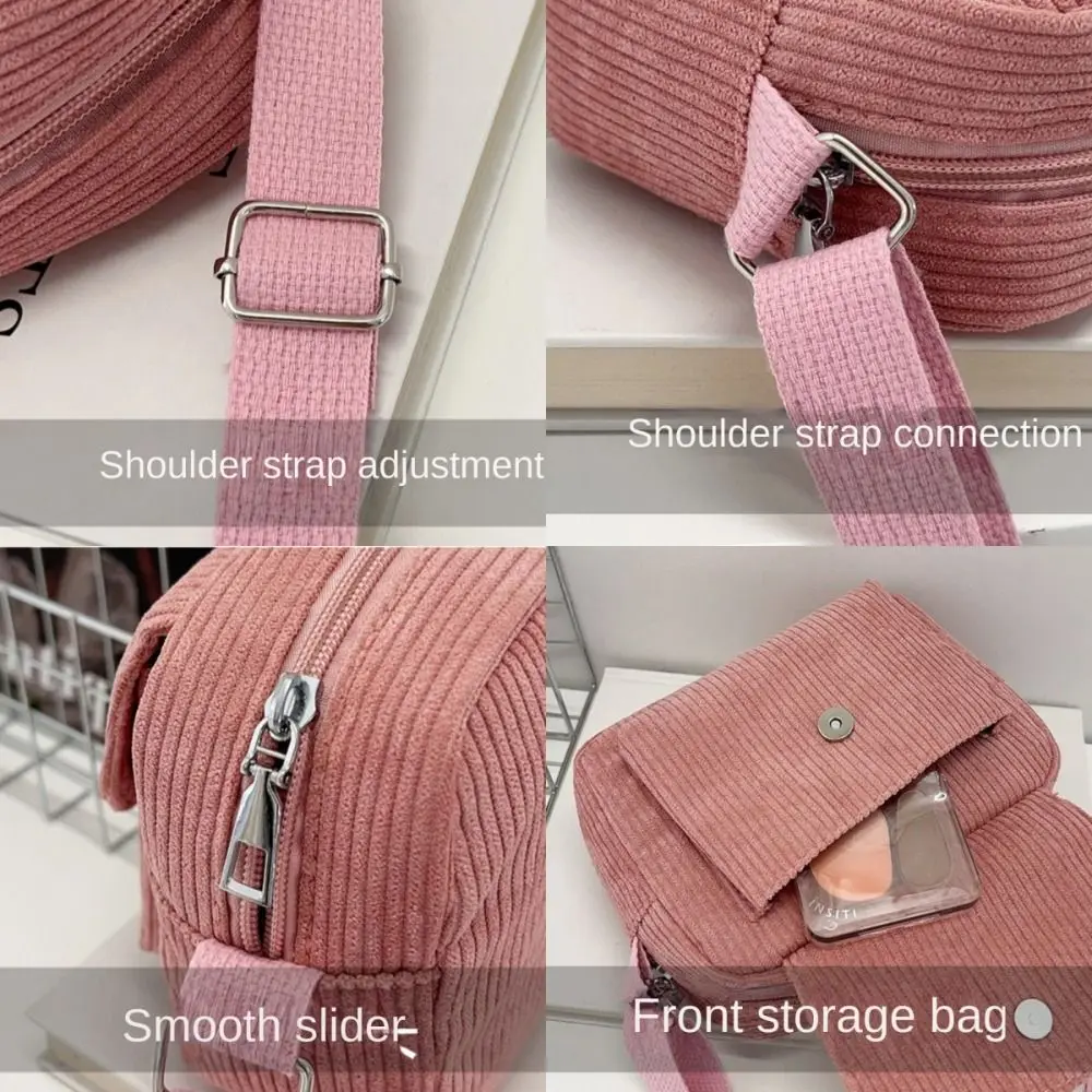 Corduroy Striped Crossbody Bag Simple Design Solid Colour Shoulder Bags Adjustable Strap Mini Coin Pouch for Women Girls
