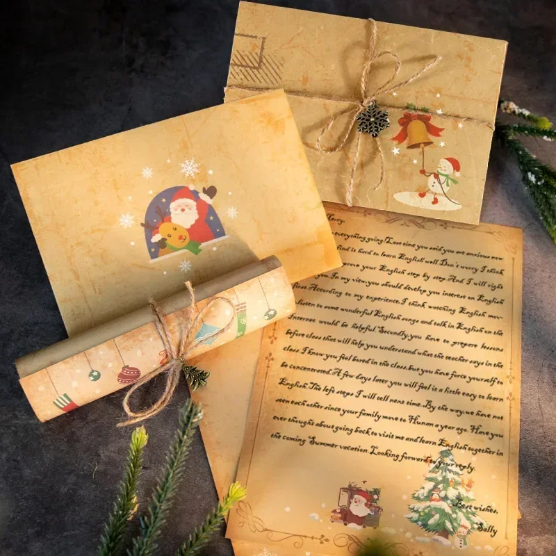 Christmas Kraft Paper Envelopes Santa Claus Snowman Elk Letter Pads MerryXmas Gifts Invitation Greeting Cards Stickers 6-30pcs