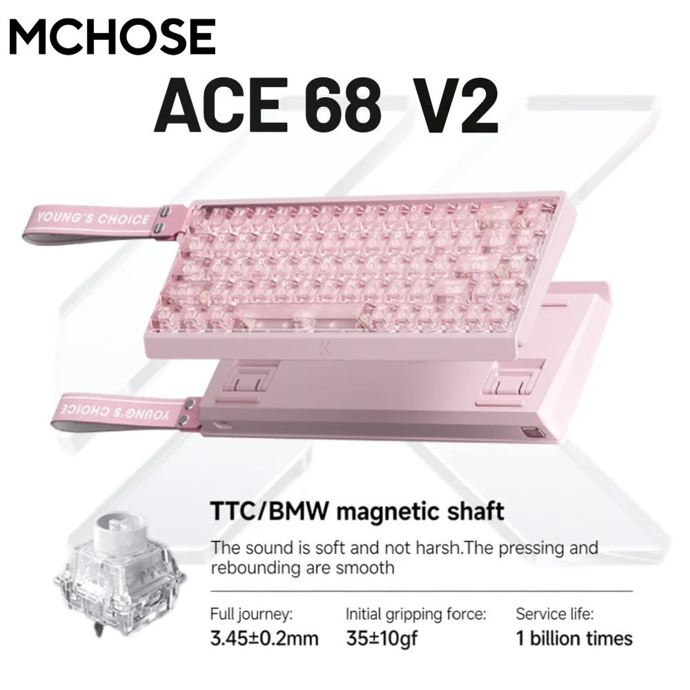 MCHOSE ACE68 V2 게이밍 키보드 TTC 홀 센서 0.001mm 8KHz 폴링 레이트 256k 스캔 레이트 0.008ms 초저지연 유선 키보드