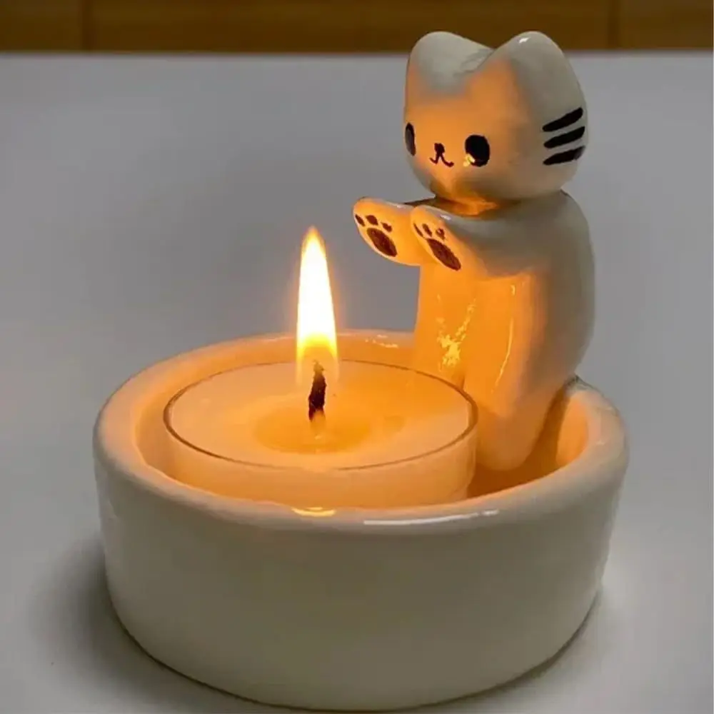 

Cartoon Kitten Candle Holder Cute Grilled Cat Aromatherapy Candle Tray Office Desktop Ornaments Home Decor Kids Birthday Gifts