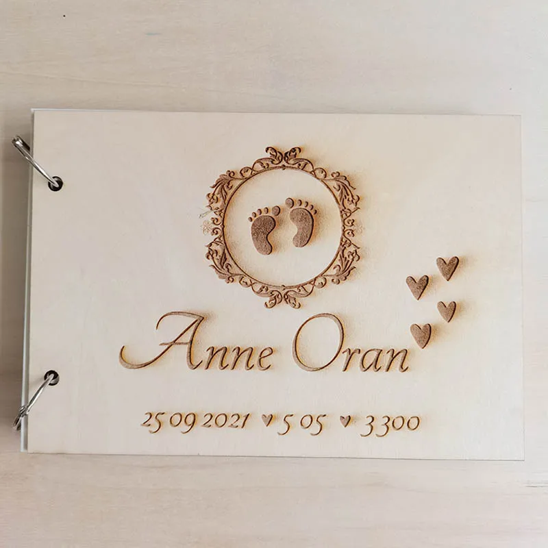 Wood Acrylic Guestbook Baby Shower Wedding Signature Guest Book Personalized Baptism Event & Party Decor Favors Gifts