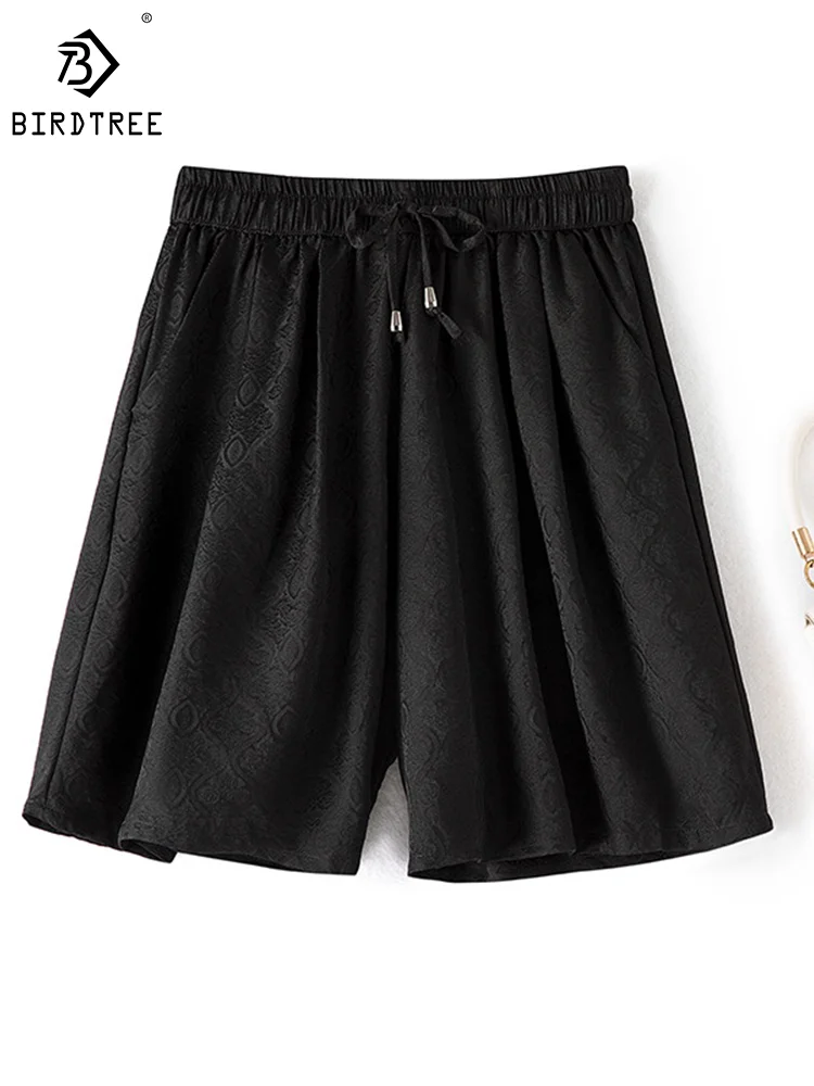 

Birdtree 100%Mulberry Silk Shorts Loose Floral Elastic Waist Pocket Pants Summer New Casual Shorts Multi Color Options B38211QM