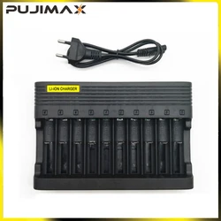 PUJIMAX 10Slots 18650 Battery Charger Smart lithium charging 14500 16350 18500 Li-ion Rechargeable Battery Charger EU US Plug