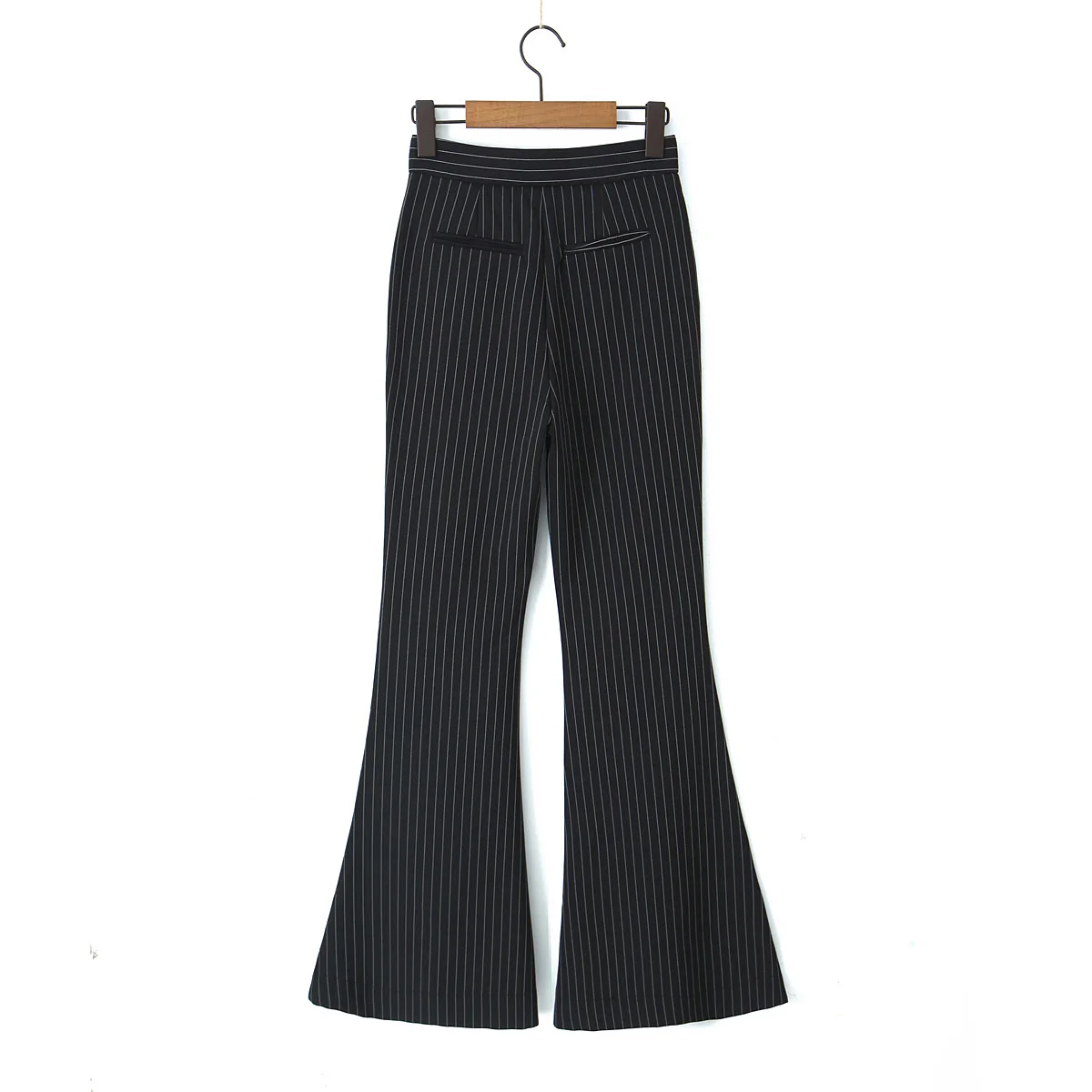 Spring Black Striped Oversized Blazer Women Loose Notched Full Sleeve Suits High Waist Long Flare Pants Halter Tank Tops