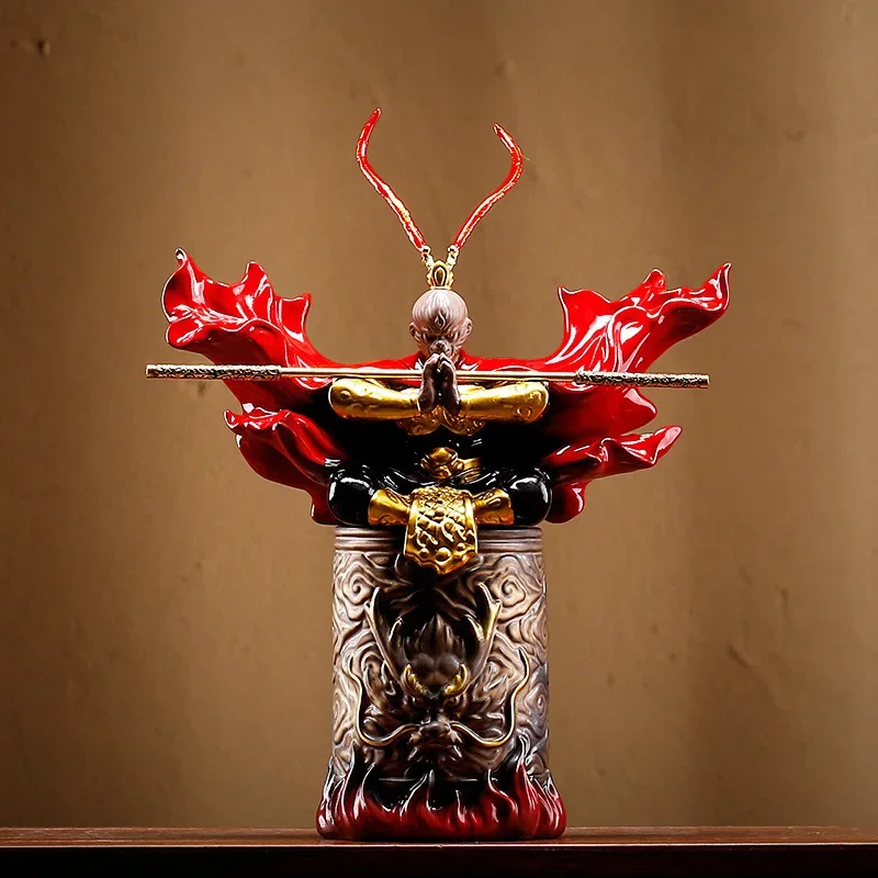 Handmade Ceramics The Great Sage of Heaven Monkey King Fighting Buddha Handicraft Decoration Office Desktop Decoration