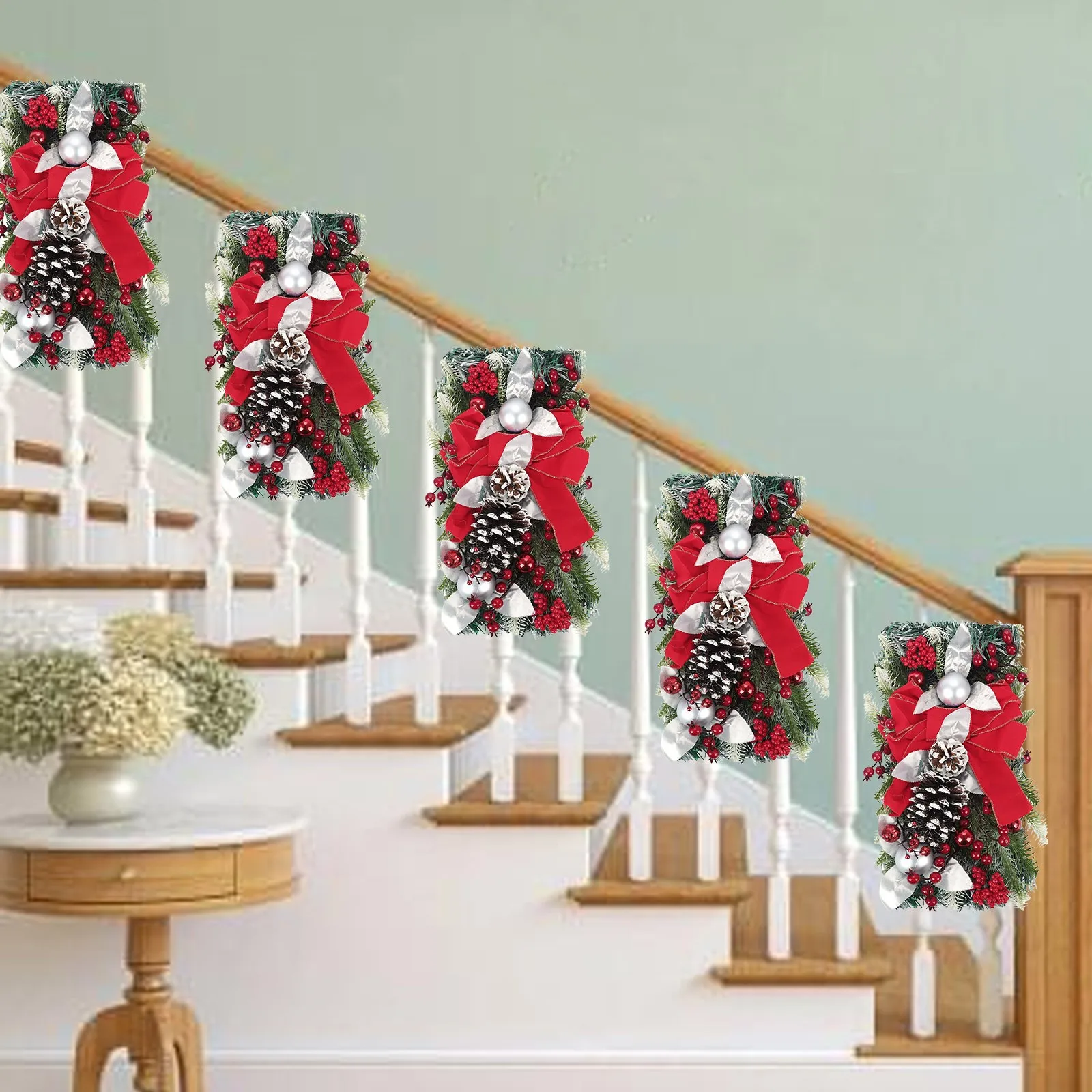 무선 Prelit 계단 트림 크리스마스 화환, 앞 문짝 휴일 벽 창문 걸이 장식품, 실내 야외