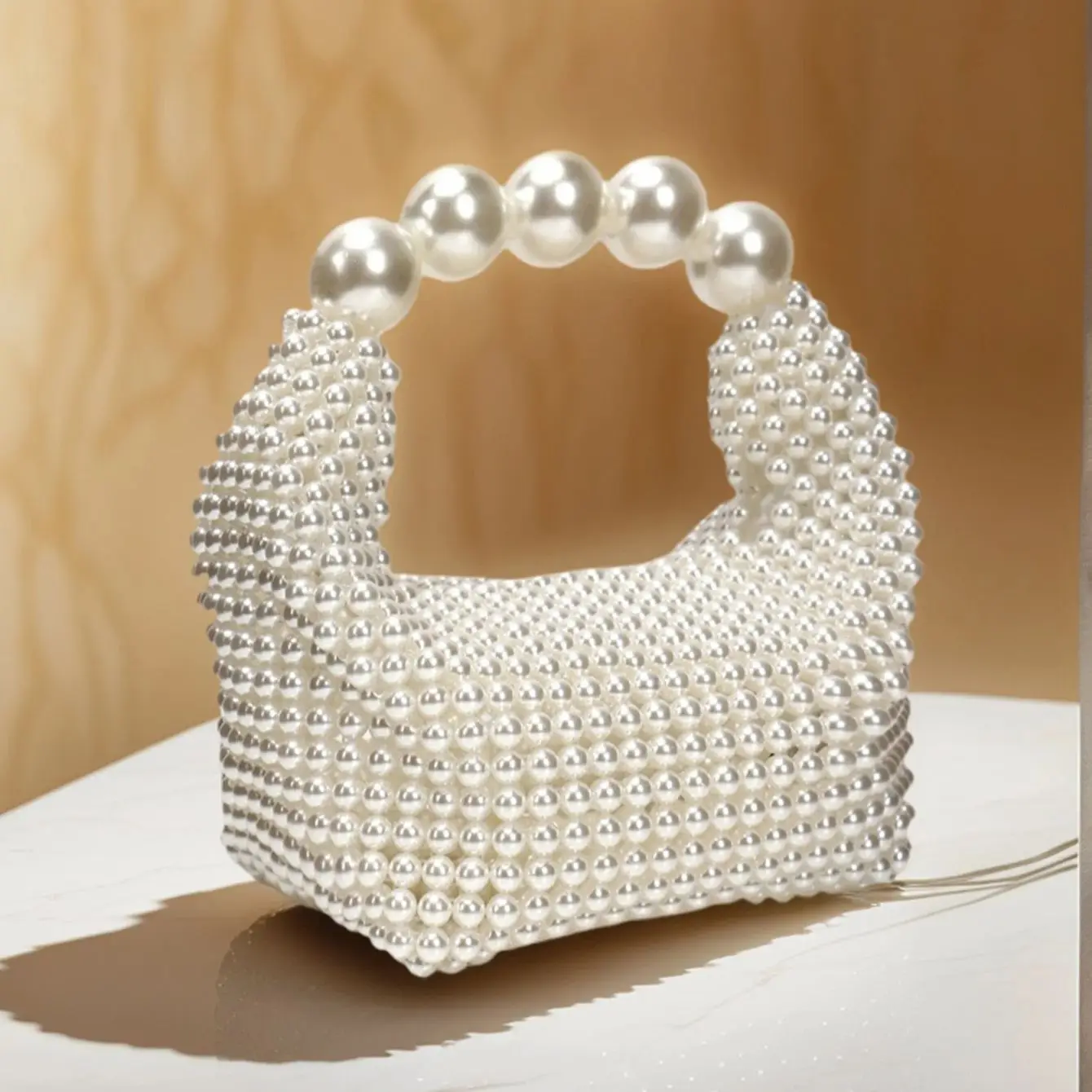 Luxury Beading Evening Bags with Pearl Handle for Women