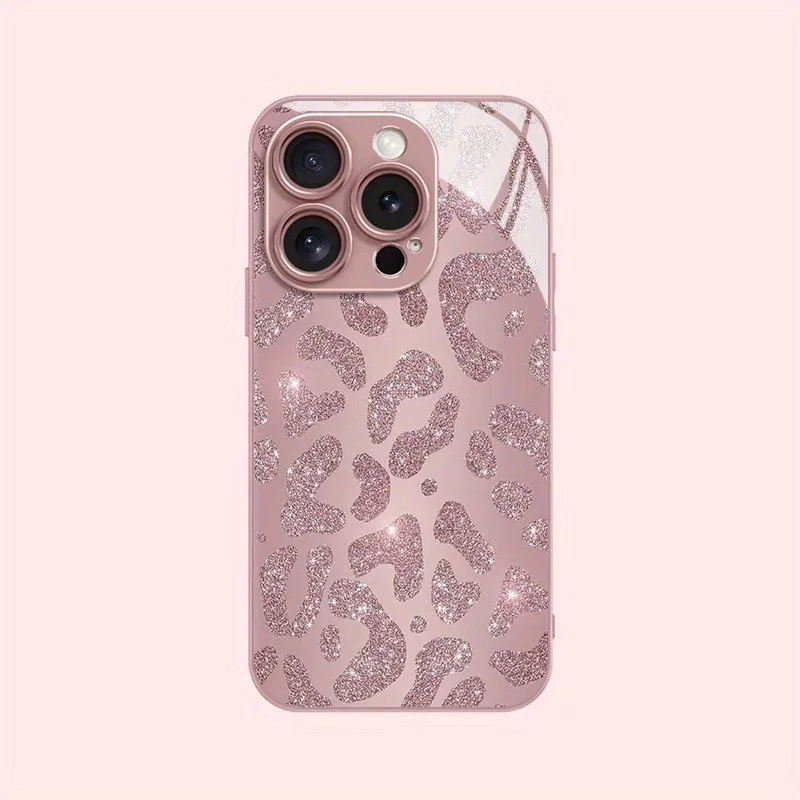 Chic Pink Leopard Print Tempered Glass Phone Case