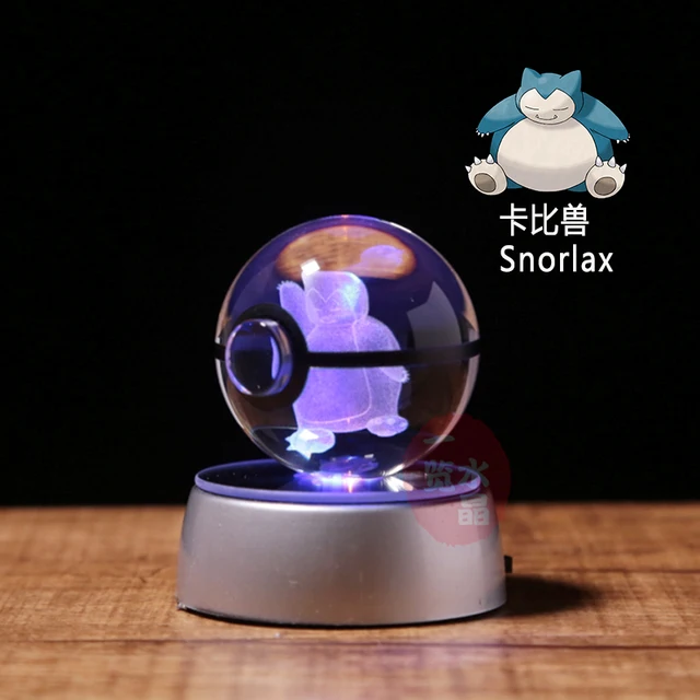 Anime Pokemon 3D Crystal Ball Snorlax Figure Pokeball Engraving Crystal Model with LED Light Base Kids Gift ANIME GIFT 6
