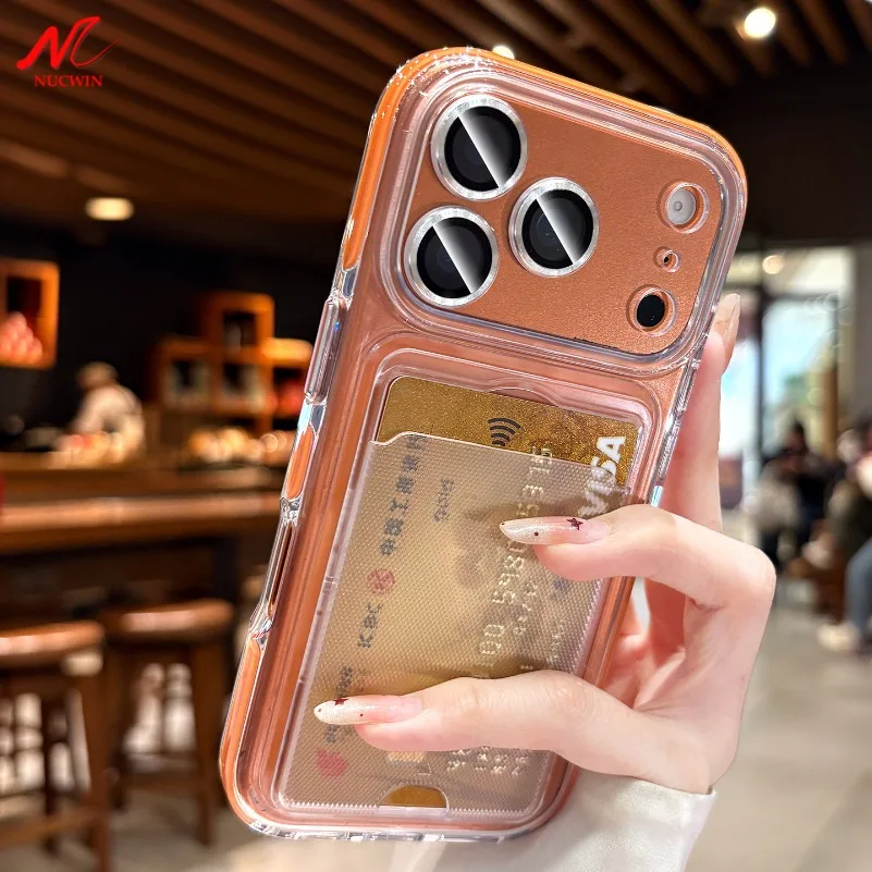 Shockproof Card Slot Wallet Case with Camera Lens Protector and Transparent Cover