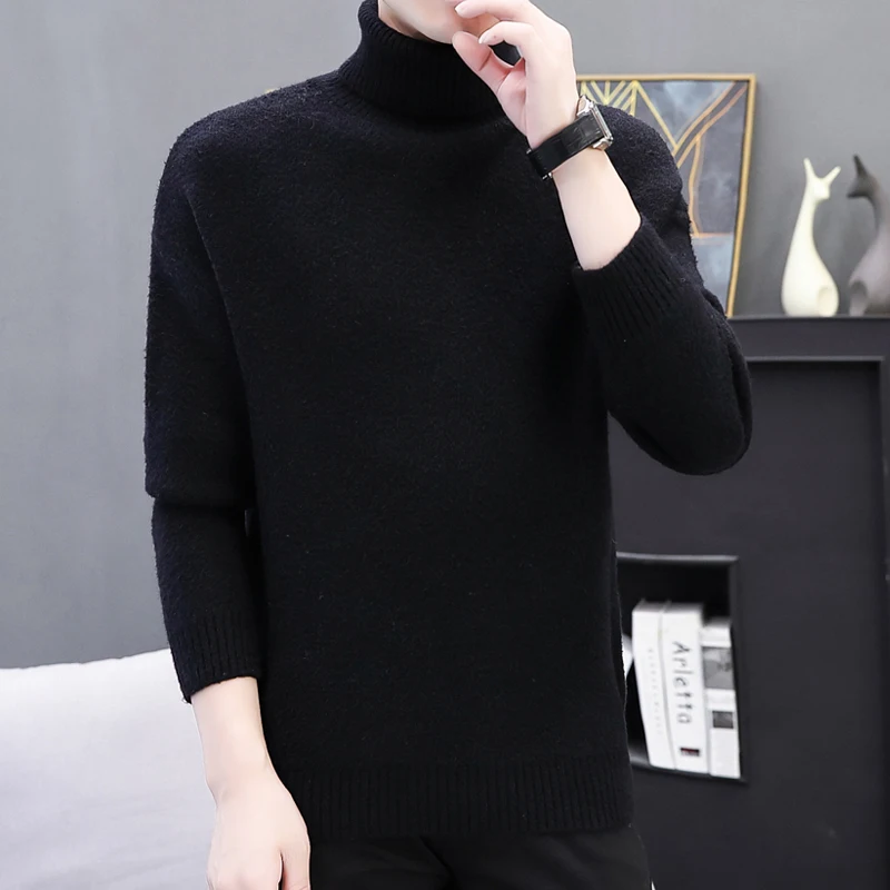 Men's 2023 Pullover High Collar Autumn and Winter Patchwork Solid Color Loose Casual Versatile Long Sleeved Knitted Sweater
