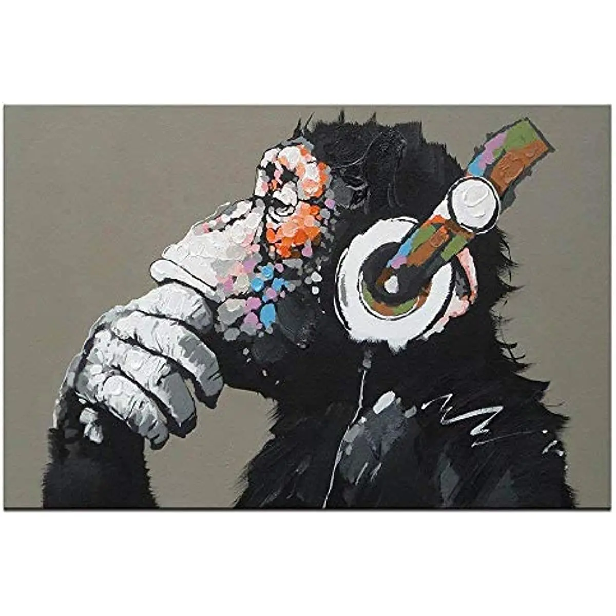 

Wall Art Animals Animal Music Gorilla Canvas Printed Painting Modern Funny Thinking Monkey with Headphone Wall Art