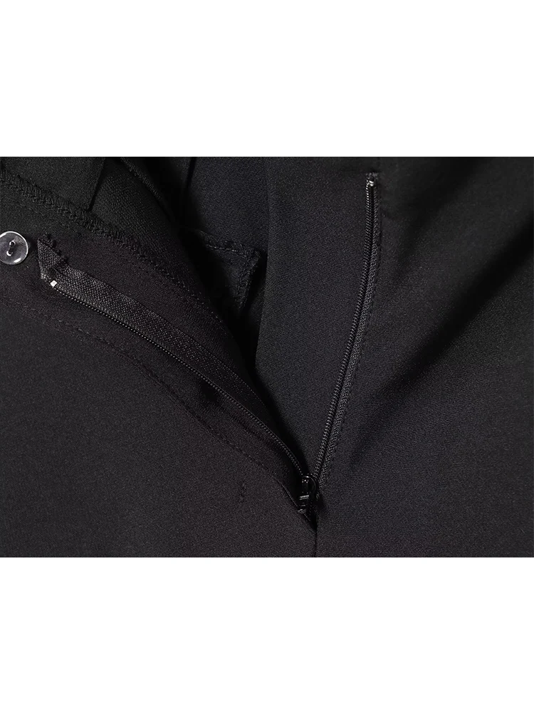 2025 New Women High Waist Knee Length Pants Autumn Fashion Wide Leg Pocket Zipper Trousers Spring Casual Street Short Pant