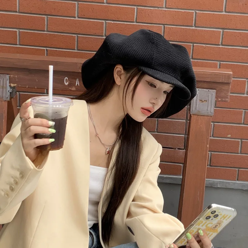 Corduroy Mushroom Hat Fashion Large Cloud Hat Autumn Winter Black Octagonal Cap Women Face Small Painter Caps Gorros,casual hat