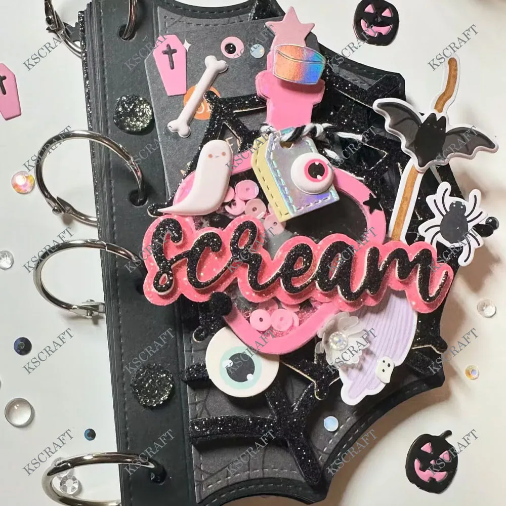 KSCRAFT Halloween Spiderweb Mini Album Cutting Dies Stencils for DIY Scrapbooking Decorative Embossing DIY Paper Cards