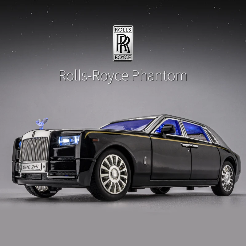 New 1:24 Rolls-Royce Phantom Starry Sky Top Car Simulation Sound And Light  Pull Back Alloy Car Model Decoration Boy Toy Car Gift