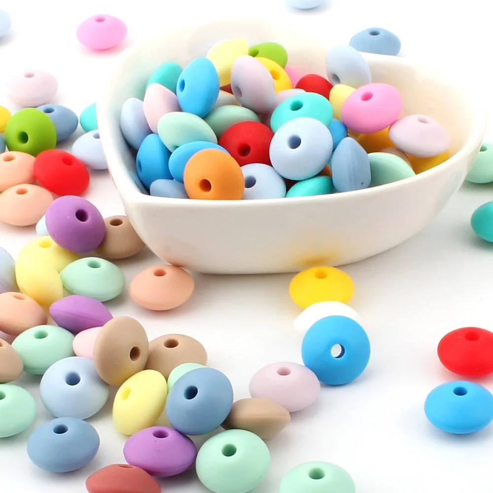 50Pcs 12mm Lentil Silicone Beads Perle Dentition DIY Food Grade Baby Silicone Abacus Teether Bead Teething Necklace Nursing Toy