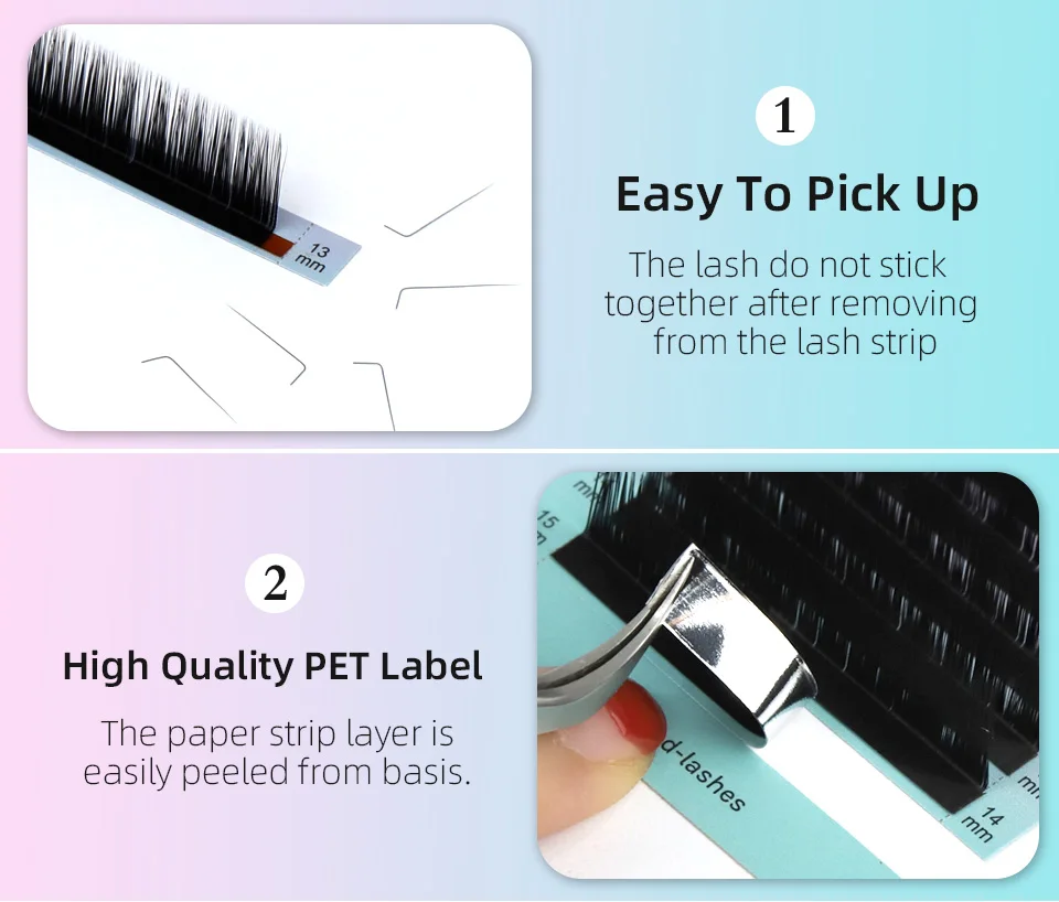 Schwarz L/L+/LC/LD/LU/M Curl Volume Lash Extensions 8–15 mm gemischte Länge, individuelle Wimpernverlängerung, Make-up-Faux-Nerz-Wimpern-Tablett – Detail 6
