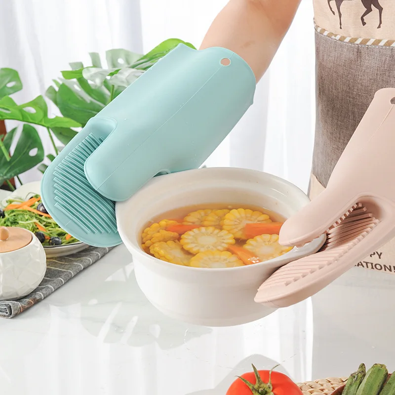 Long Silicone Hand Clip Thickened Oven Microwave Gloves Insulated Pick Up Dish Clip Silicone Gloves