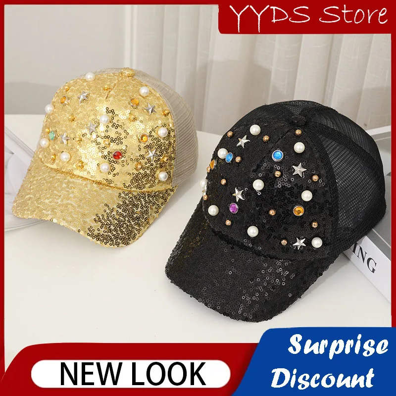 Parent-child Baseball Cap Pearl Sequin Mesh Cap Children's Mesh Cap Peaked Cap Boys and Girls  Hats Adjustable Hip-hop Hats